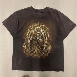 Y2K Aztec skull affliction type tee